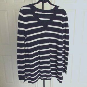 Reitmans Long Sweater Top, 100% Cotton, Navy blue and White Stripe, Size L
